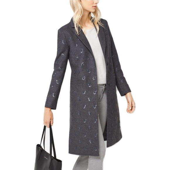 MICHAEL Michael Kors Paisley Embroidered Wool Melton Coat Derby 2/4 Nwt $695